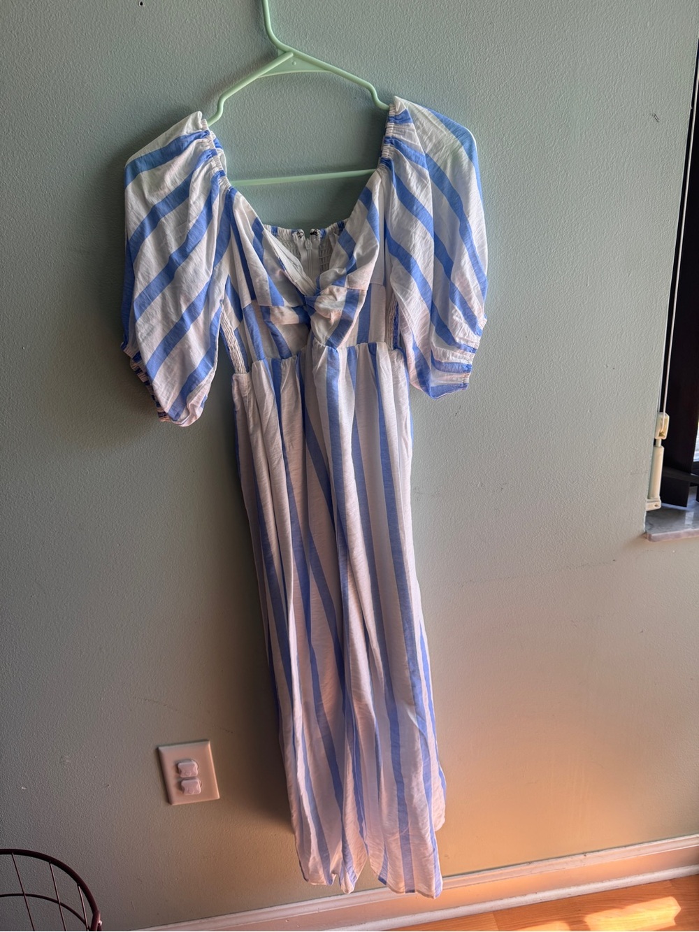 Lucca Blue & White Striped Puff Sleeve Maxi Dress